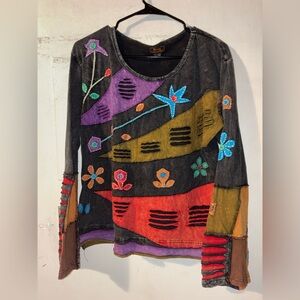 Rising International Patchwork Boho Tunic Embroidered Made in Nepal 1XL